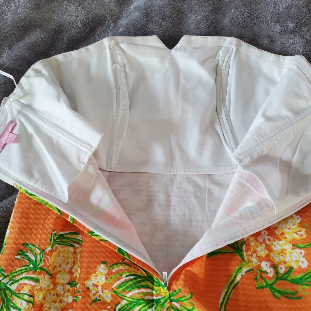 Lilly Pulitzer Bowen Strapless Shift Dress Orange Floral White Eyelet Size 2 - Picture 7 of 11